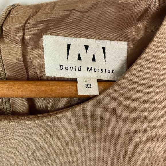 DAVID MEISTER Khaki Taupe Tan Colorblock Pattern Shift Sleeveless Mini Dress - Picture 7 of 8